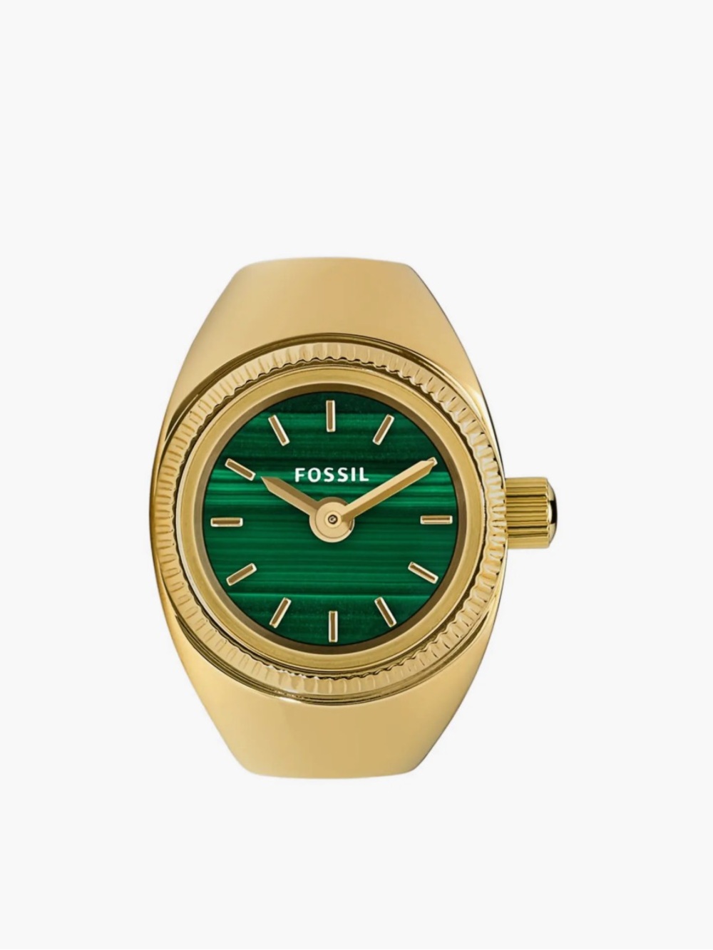 Fossil Gold-Tone Ring Watch with Green Dial, 15 mm